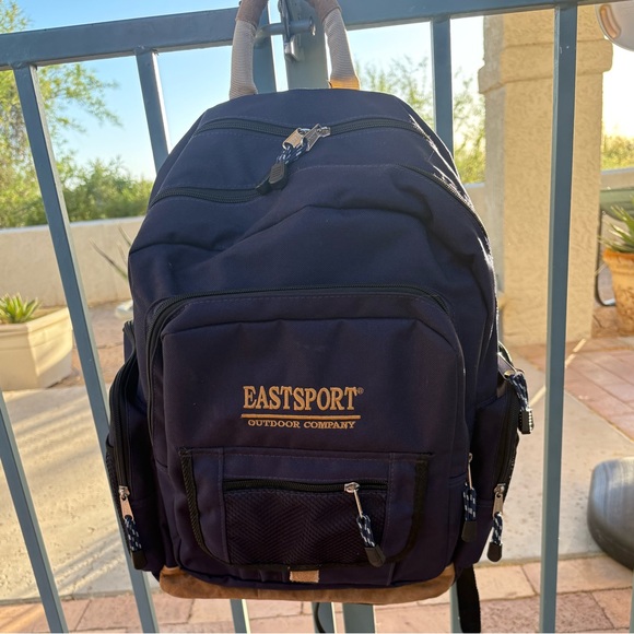 EASTSPORT Outdoor Company Large Backpack Navy Blue with Leather Accents - Picture 8 of 8